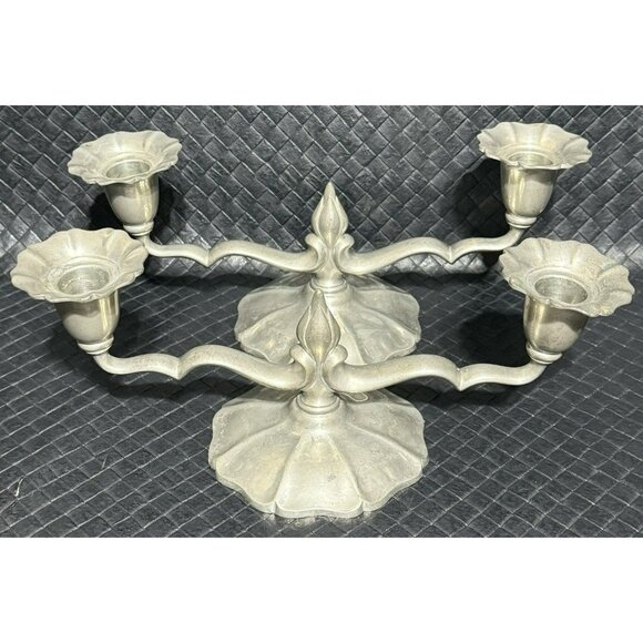 Antique c1847-1887 FLAGG & HOMAN PEWTER CANDLESTICK HOLDERS PAIR #136 - Picture 9 of 9